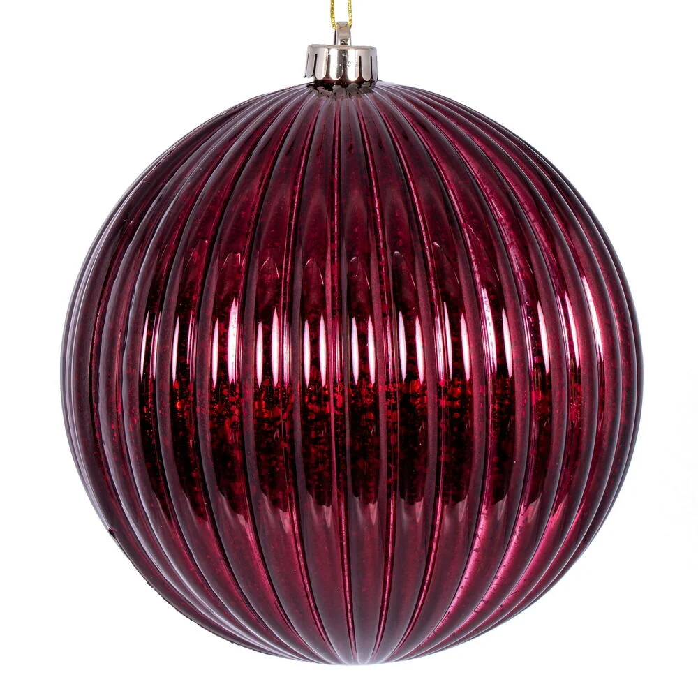 Vickerman N162265 4" Burgundy Shiny Lined Mercury Ball Ornament 6 Per Bag.
