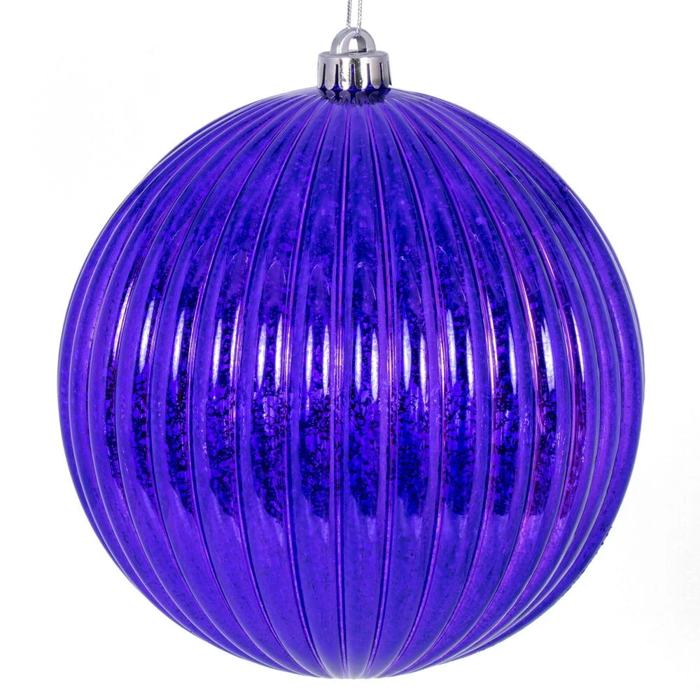 Vickerman N162466 6" Purple Shiny Lined Mercury Ball Ornament 4 Per Bag.