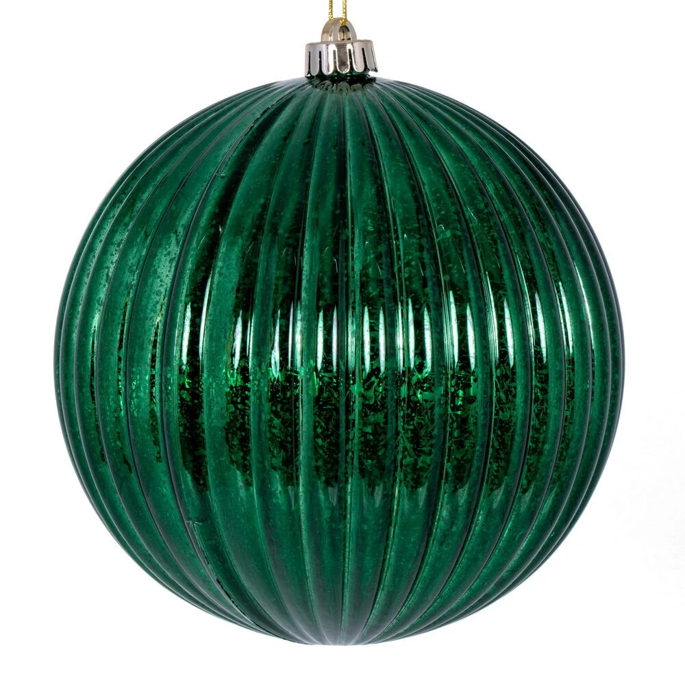 Vickerman N162474 6" Midnight Green Shiny Lined Mercury Ball Ornament 4 Per Bag.