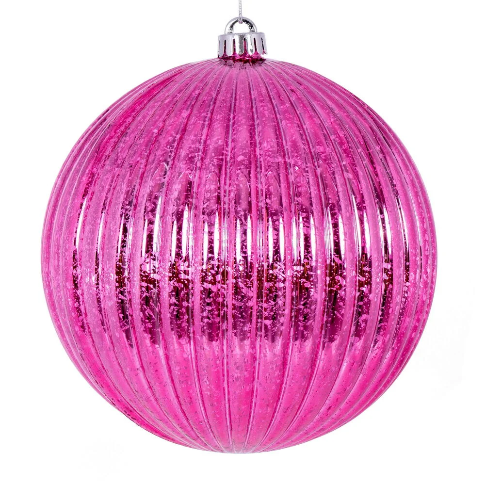 Vickerman N162479 6" Pink Shiny Lined Mercury Ball Ornament 4 Per Bag.