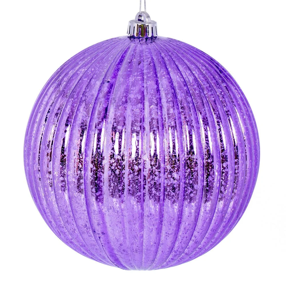 Vickerman N162486 6" Lavender Shiny Lined Mercury Ball Ornament 4 Per Bag.