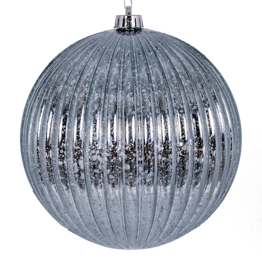 Vickerman N162487 6" Pewter Shiny Lined Mercury Ball Ornament 4 Per Bag.