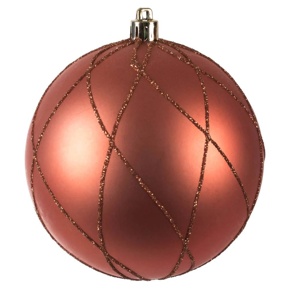 Vickerman N170671D 4" Coral Matte And Glitter Swirl Ball Ornament 4 Per Box