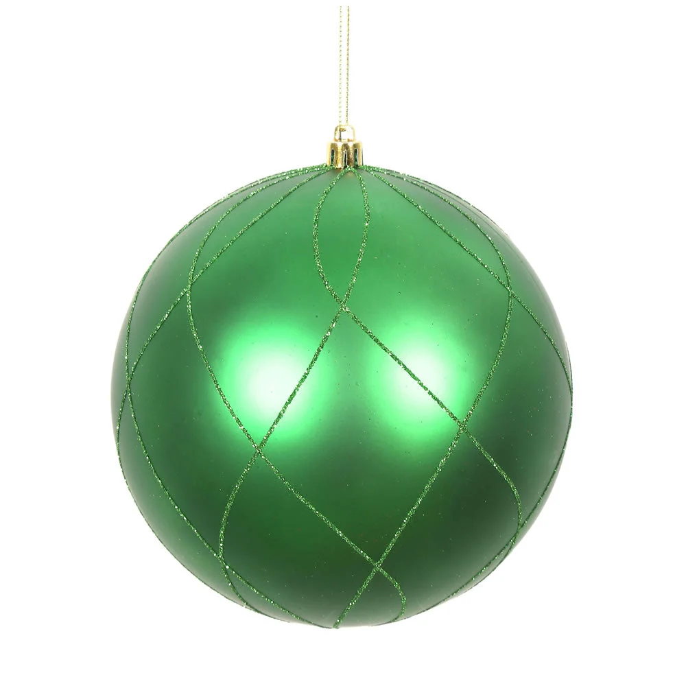 Vickerman N170704D 6" Green Matte And Glitter Swirl Ball Ornament 3 Per Box