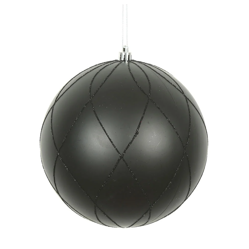 Vickerman N170817D 8" Black Matte And Glitter Swirl Ball Ornament