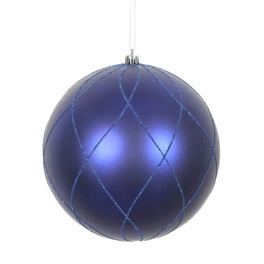 Vickerman N170822D 8" Cobalt Blue Matte And Glitter Swirl Ball Ornament
