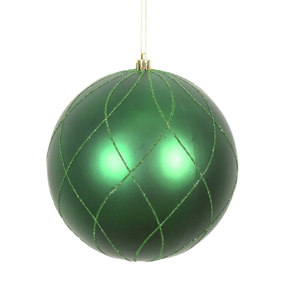 Vickerman N170724D 6" Emerald Matte And Glitter Swirl Ball Ornament 3 Per Box