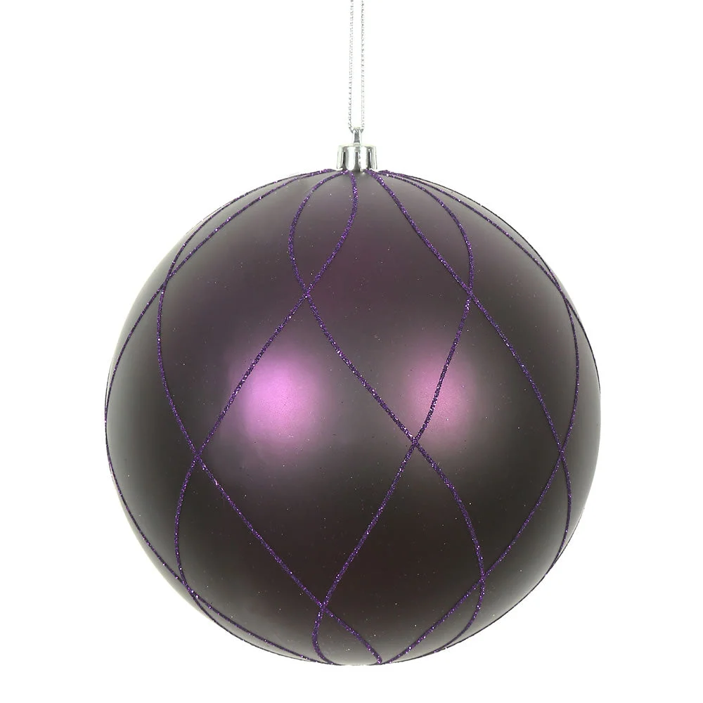 Vickerman N170726D 6" Plum Matte And Glitter Swirl Ball Ornament 3 Per Box