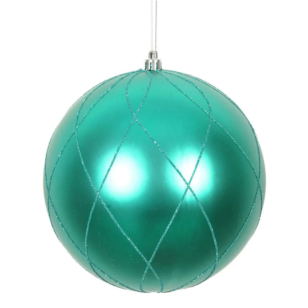 Vickerman N170742D 6" Teal Matte And Glitter Swirl Ball Ornament 3 Per Box
