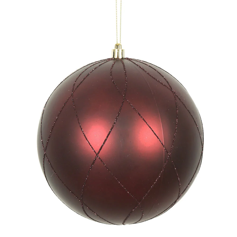 Vickerman N170765D 6" Burgundy Matte And Glitter Swirl Ball Ornament 3 Per Box