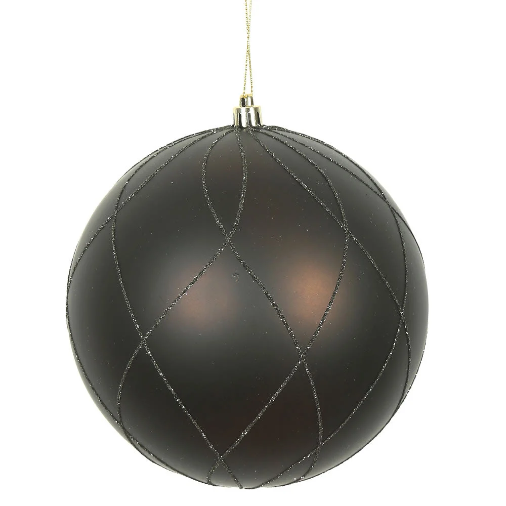 Vickerman N170875D 8" Chocolate Matte And Glitter Swirl Ball Ornament With Drilled And Wired Caps.