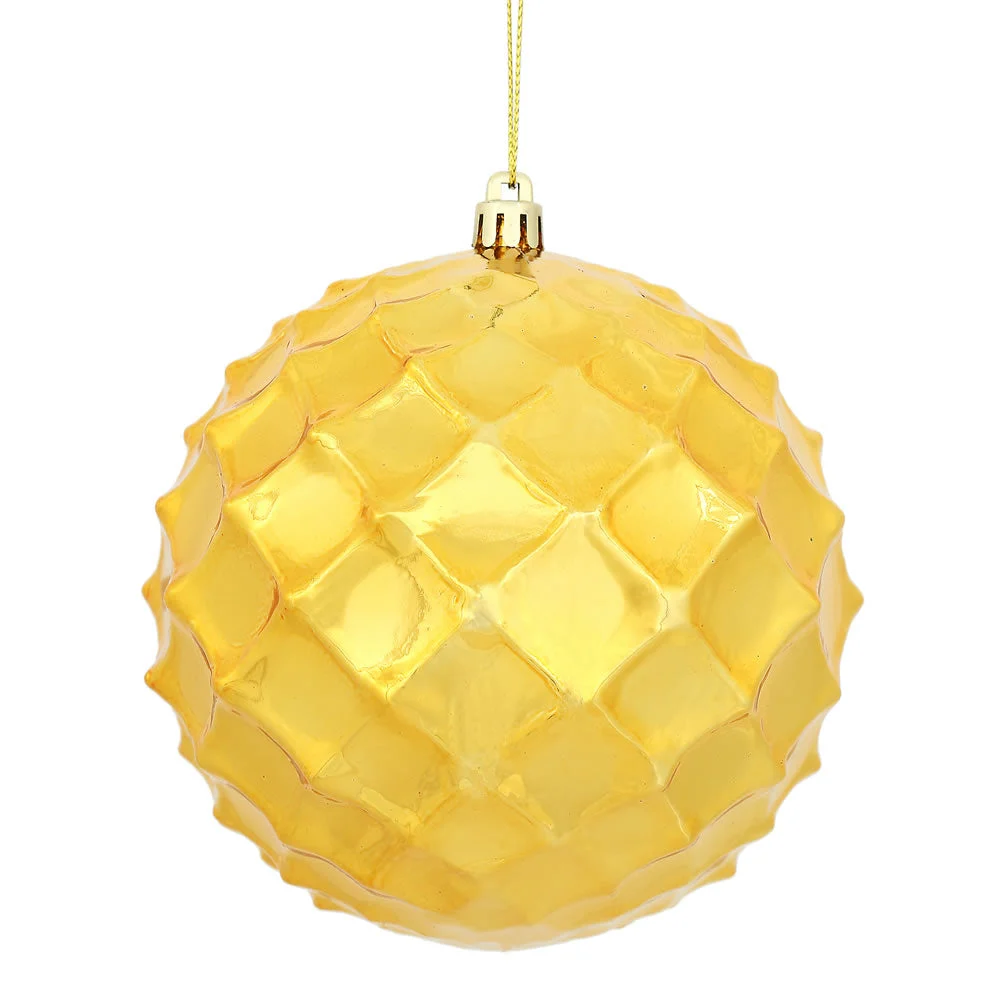 Vickerman N174130D 4" Antique Gold Shiny Diamond Bauble Ornament 6 Per Bag
