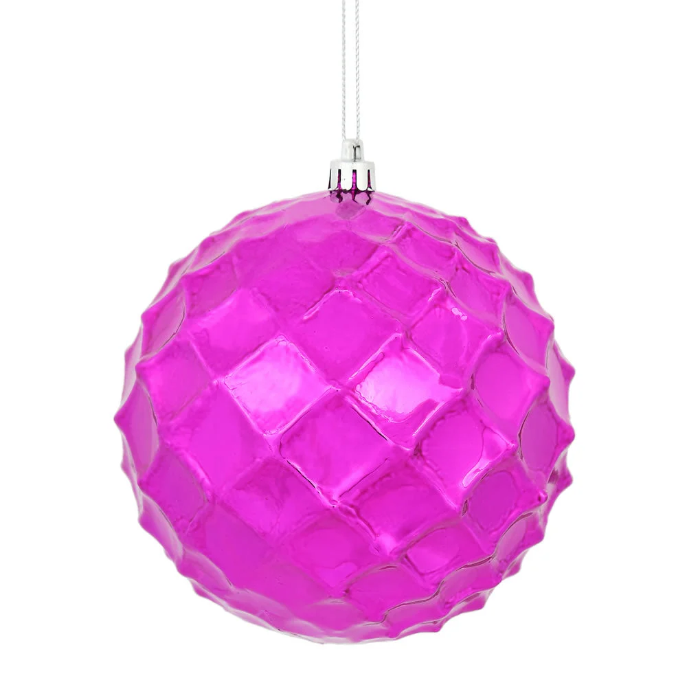 Vickerman N174170D 4" Fuchsia Shiny Diamond Bauble Christmas Ornament 6 Per Bag