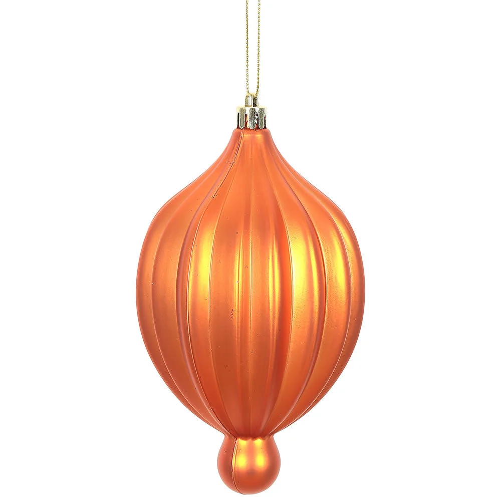 Vickerman N174618D 6.3" X 3.5" Burnished Orange Matte Lantern Ornament With Drilled And Wired Caps Comes 4/Bag