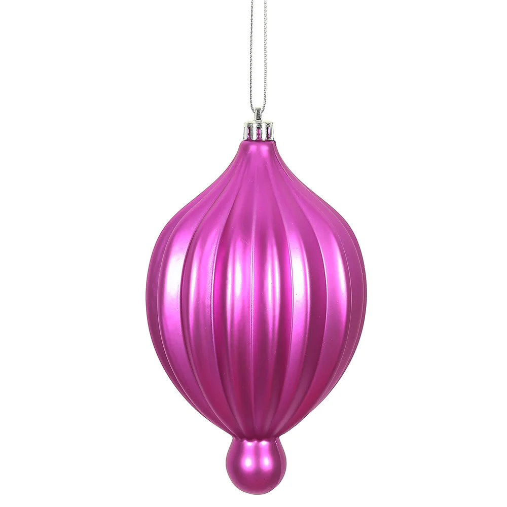 Vickerman N174670D 6.3" X 3.5" Fuchsia Matte Lantern Ornament With Drilled And Wired Caps Comes 4/Bag