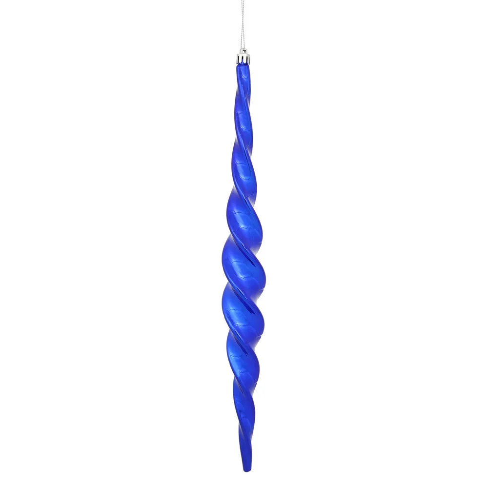 Vickerman N175122D 14.6" Cobalt Blue Shiny Spiral Icicle Ornament With Drilled And Wired Caps Comes 2/Box
