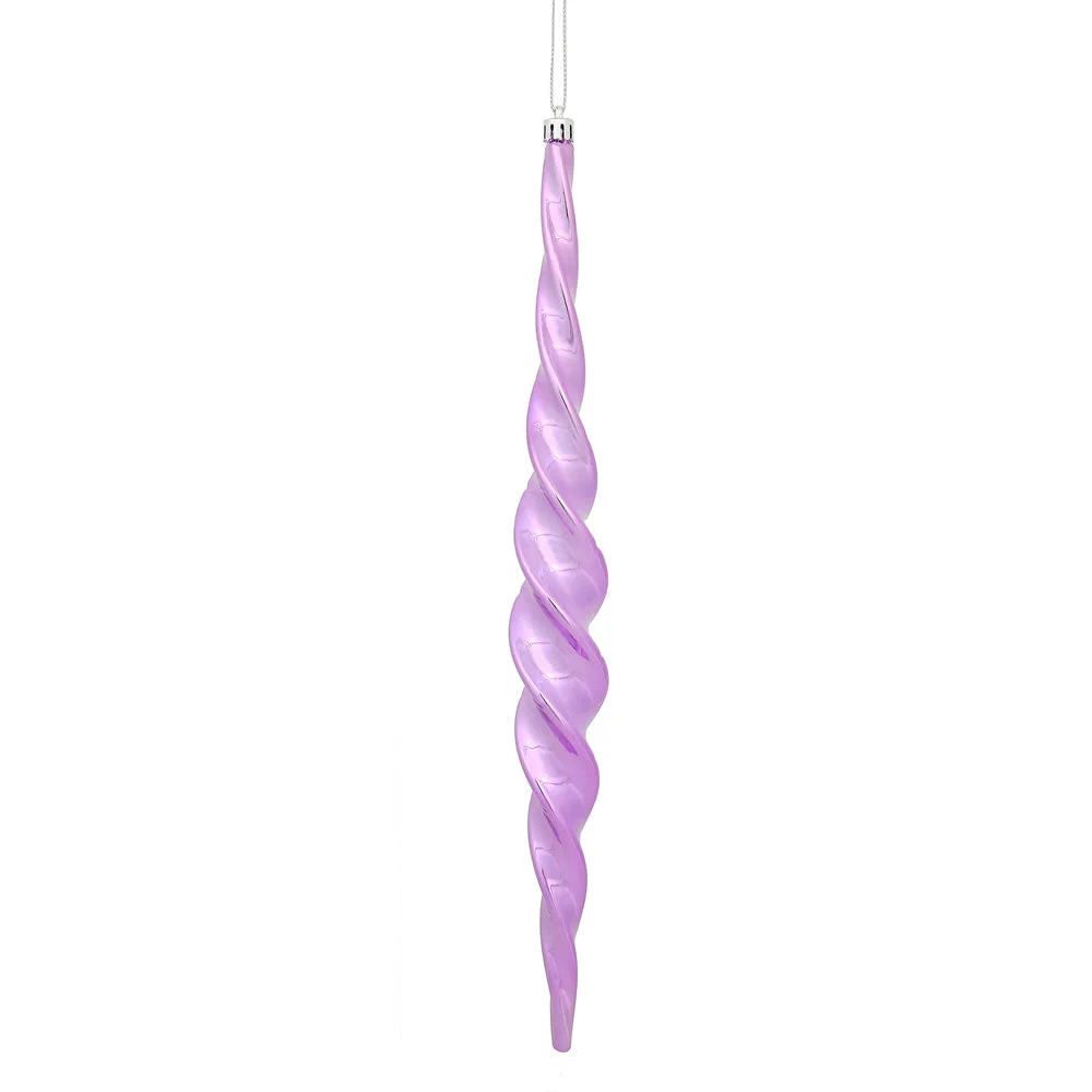 Vickerman N175169D 14.6" Orchid Shiny Spiral Icicle Ornament With Drilled And Wired Caps Comes 2/Box