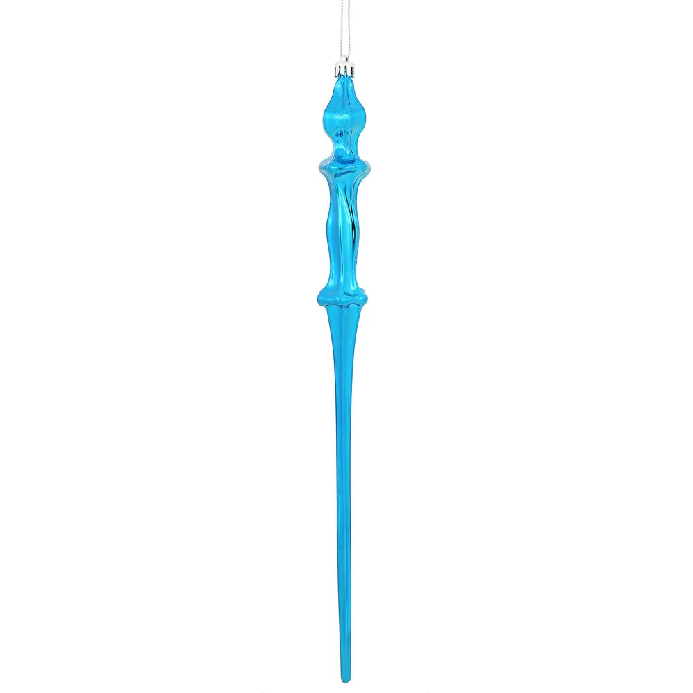 Vickerman N175302D 15.7" Blue Shiny Icicle Ornament With Drilled And Wired Caps Comes 3/Box