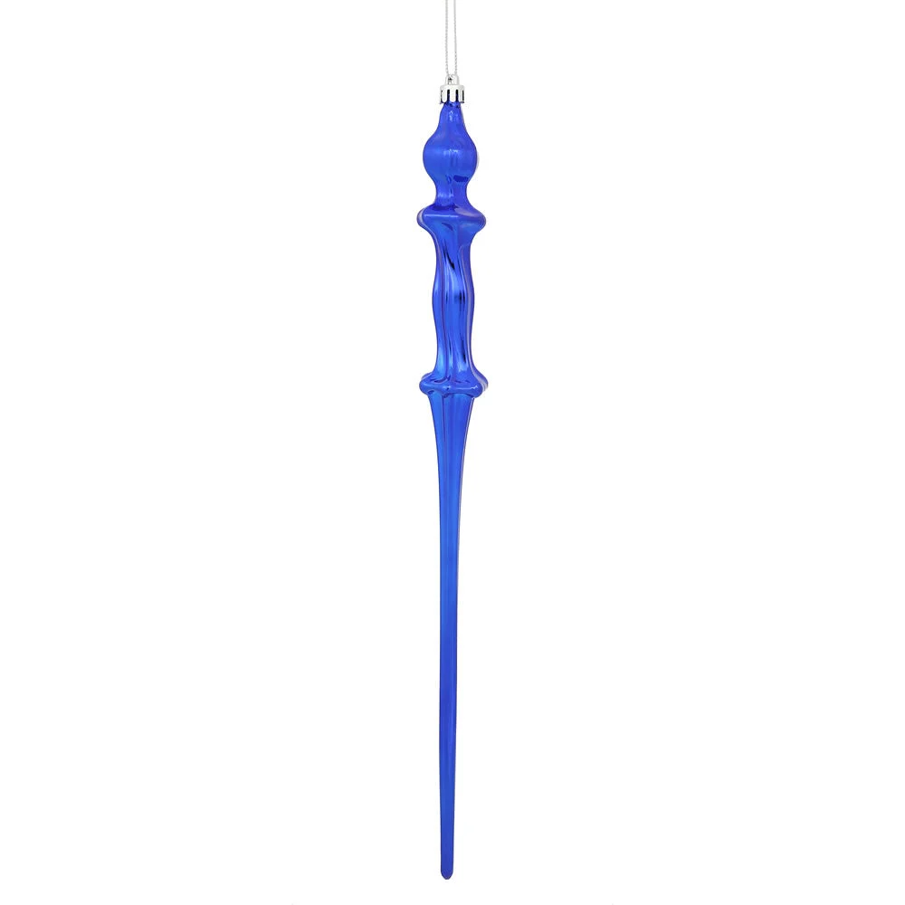Vickerman N175322D 15.7" Cobalt Blue Shiny Icicle Ornament With Drilled And Wired Caps Comes 3/Box