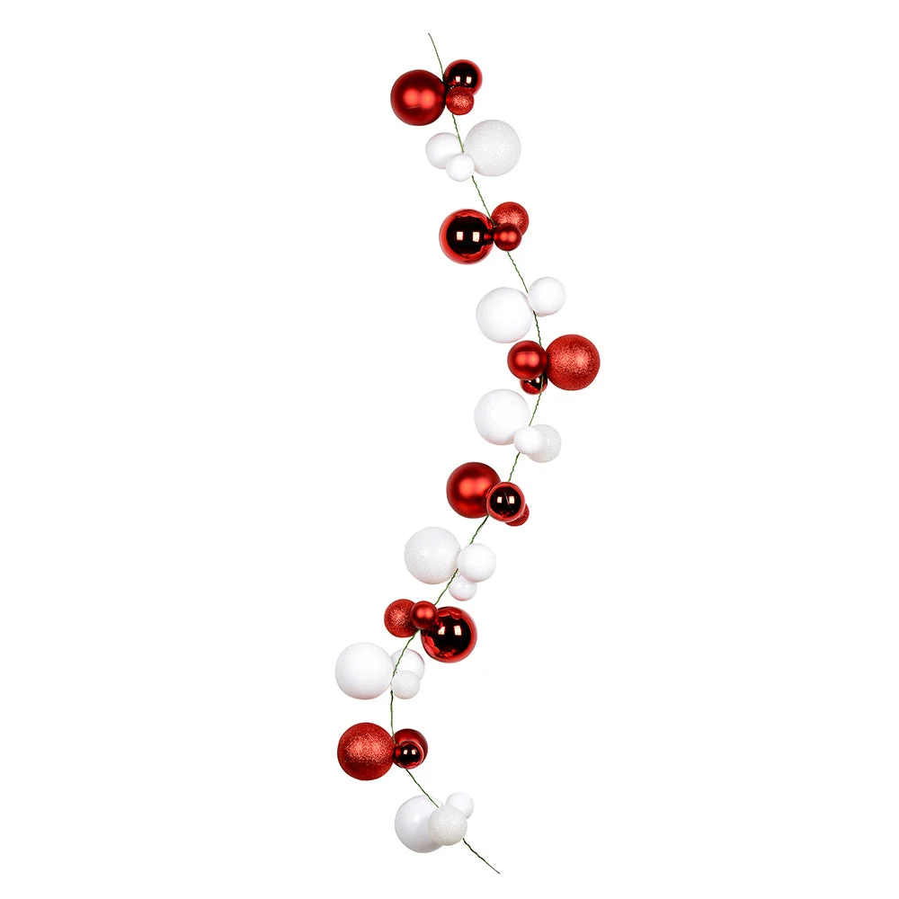 Vickerman N181893 6' Red/White Assorted Christmas Ball Ornament Garland