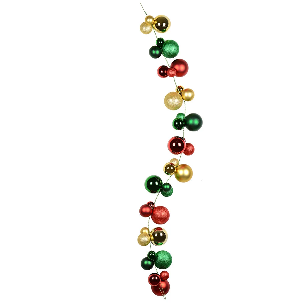 Vickerman N181894 6' Red/Green/Gold Christmas Ball Ornament Garland