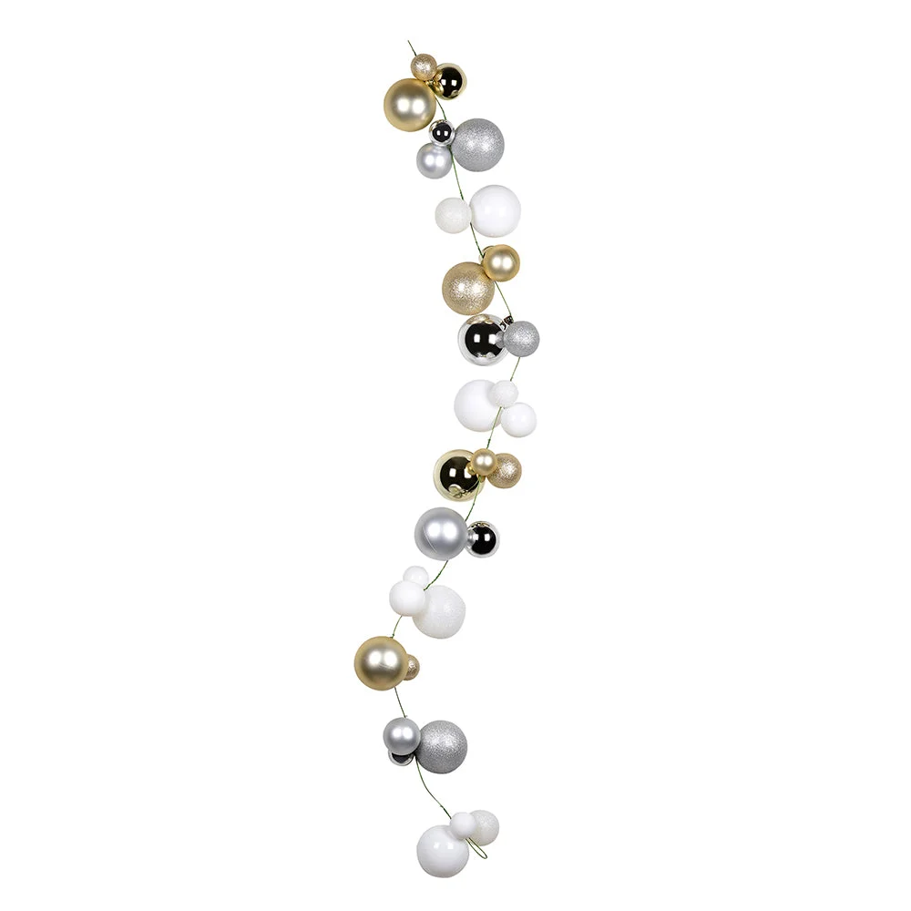 Vickerman N181898 6' Champagne /Silver/White Christmas Ball Ornament Garland