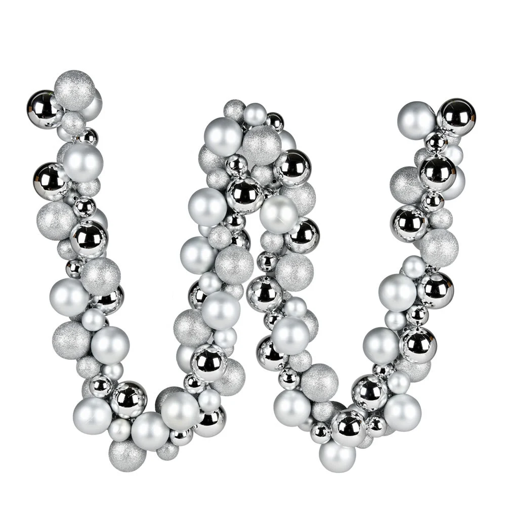Vickerman N191207 6' Silver Assorted Ornament Ball Christmas Garland