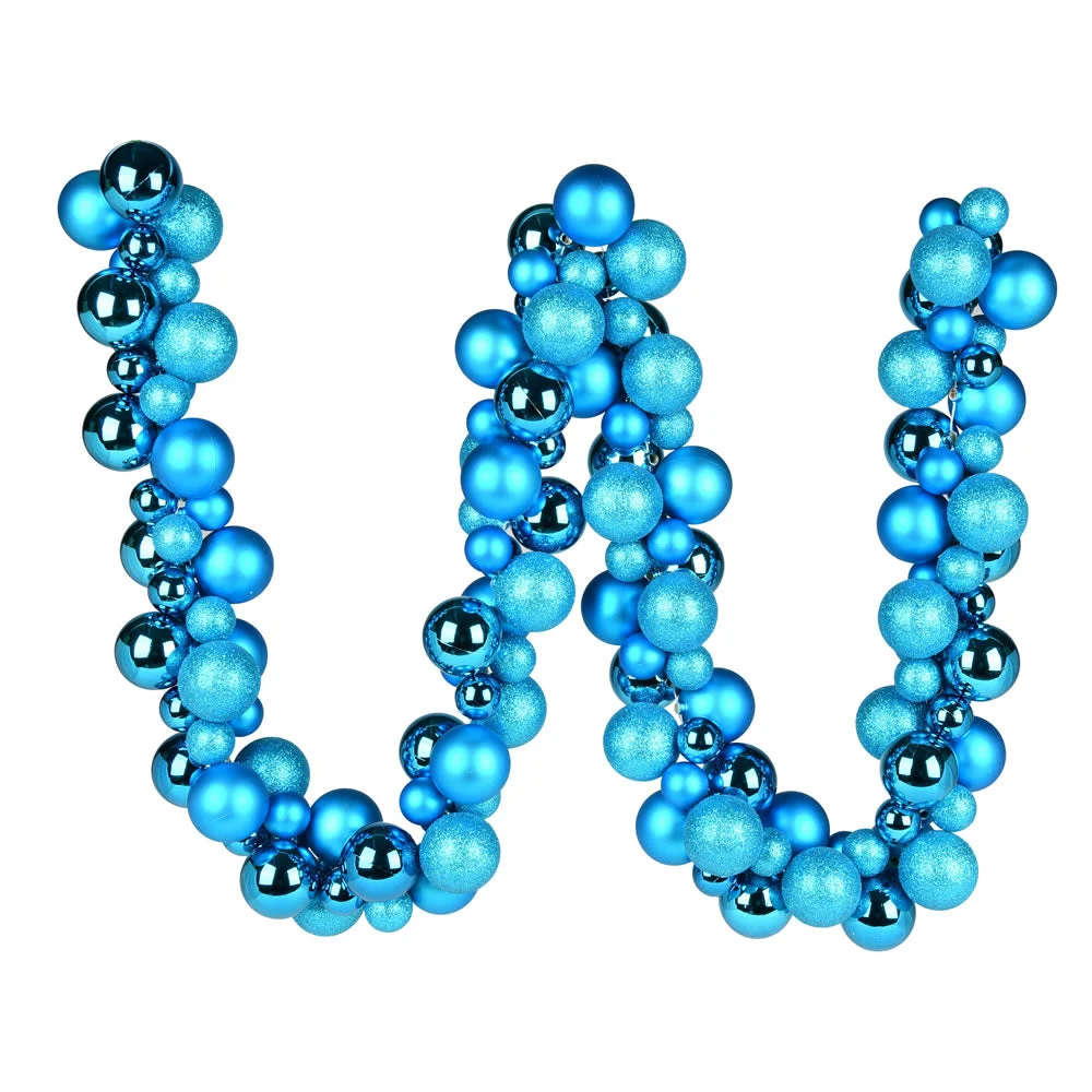 Vickerman N191212 6' Turquoise Assorted Ornament Ball Christmas Garland