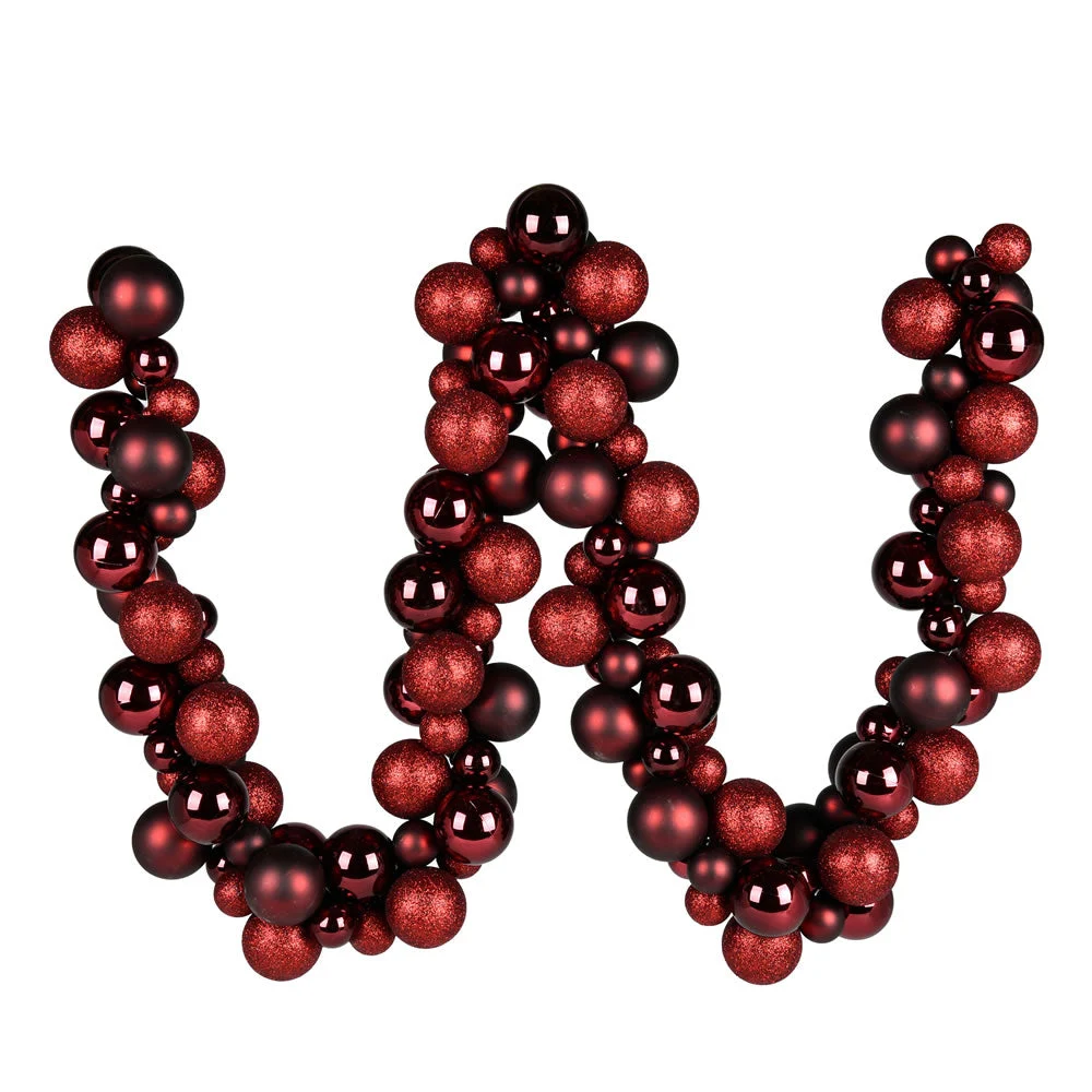 Vickerman N191265 6' Burgundy Assorted Ornament Ball Christmas Garland