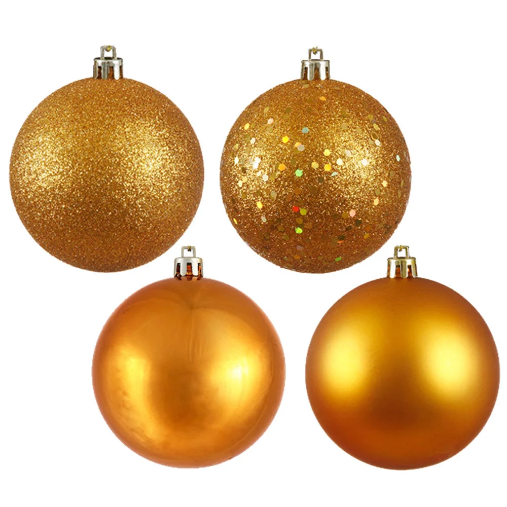 Vickerman N593030DA 12" Antique Gold 4-Finish Ball Ornament Assortment 4 Per Bag
