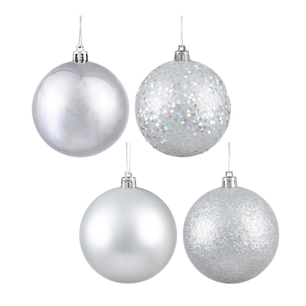 Vickerman N593007DA 12" Silver 4-Finish Ball Ornament 4 Per Bag