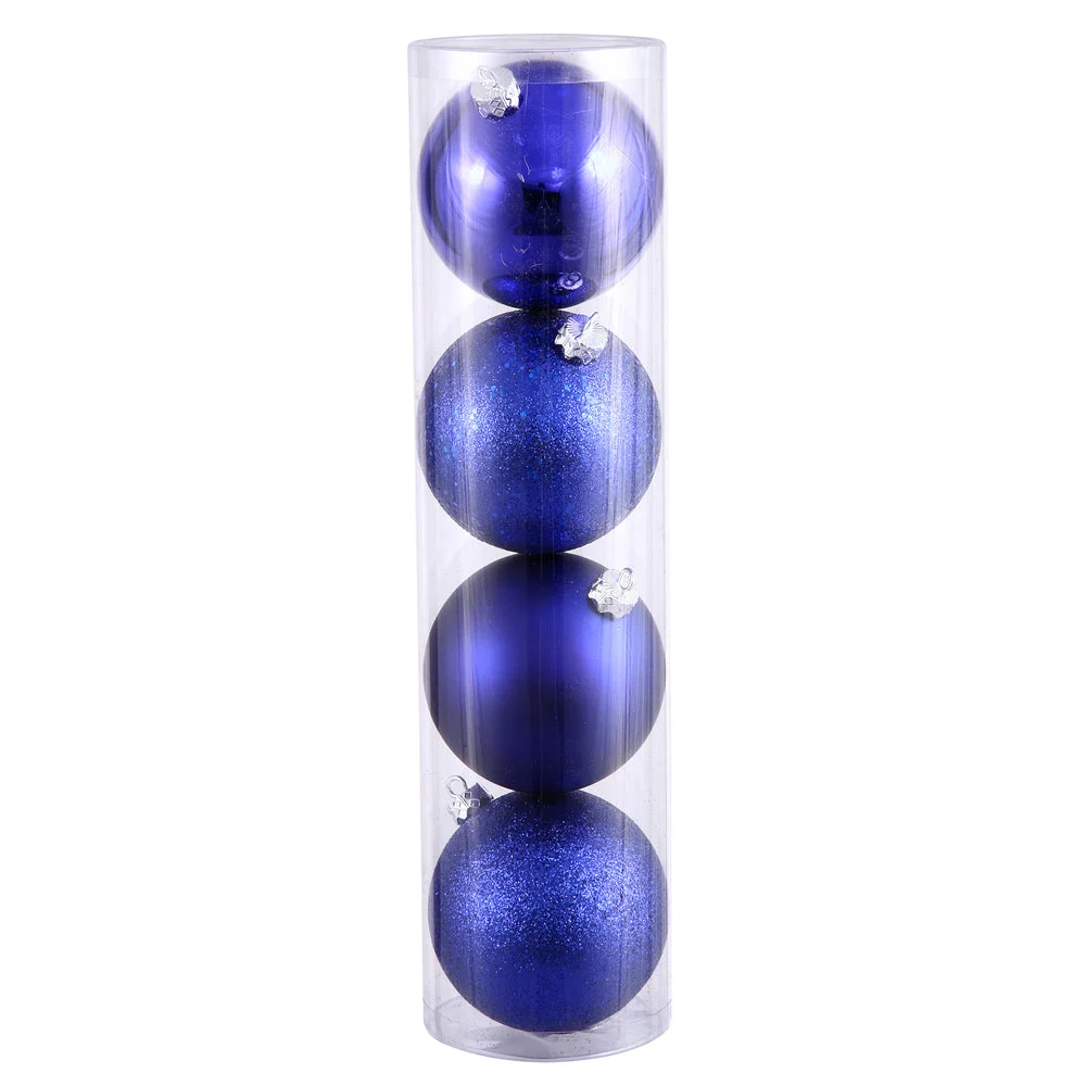 Vickerman N593022DA 12" Cobalt Blue 4-Finish Ball Ornament Assortment 4 Per Bag