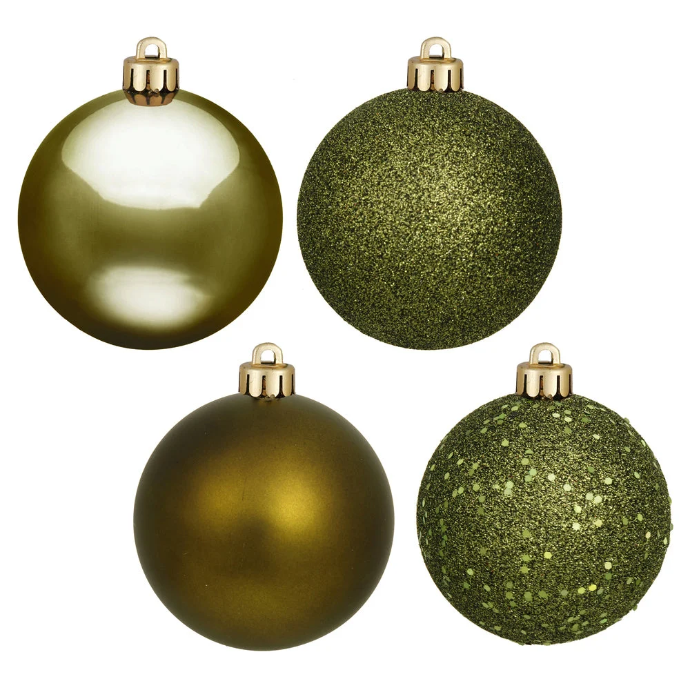 Vickerman N593014DA 12" Olive 4-Finish Ball Ornament Assortment 4 Per Bag