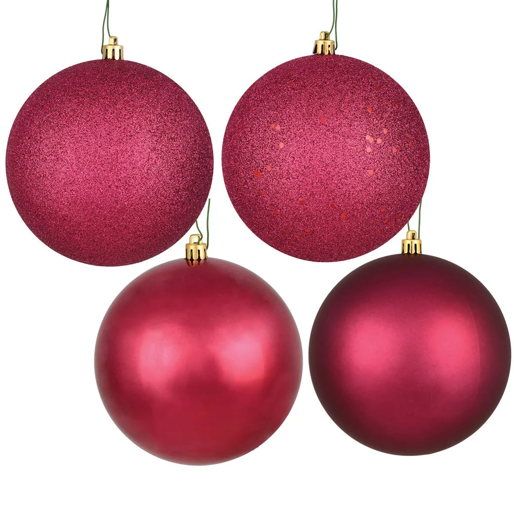 Vickerman N593021DA 12" Berry Red 4-Finish Ball Ornament Assortment 4 Per Bag