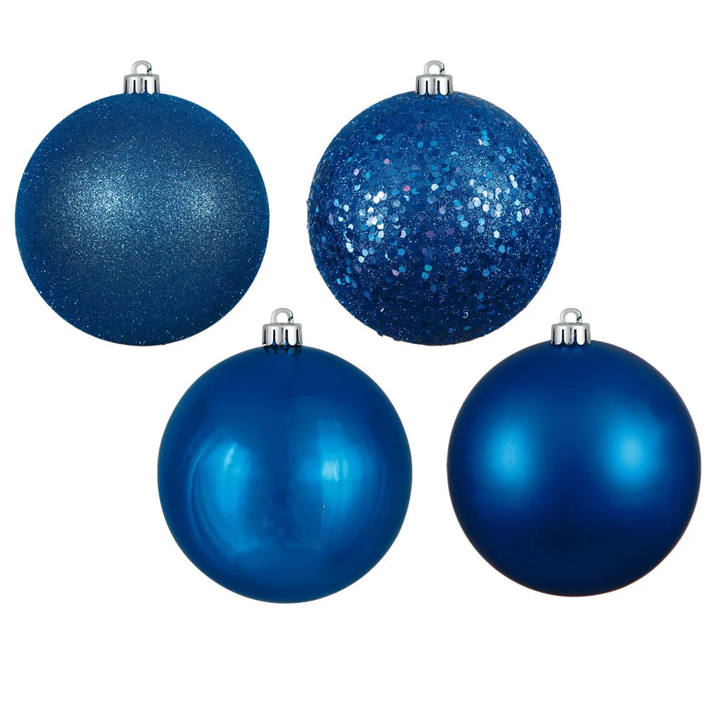 Vickerman N593002DA 12" Blue 4-Finish Ball Ornament Assortment 4 Per Bag