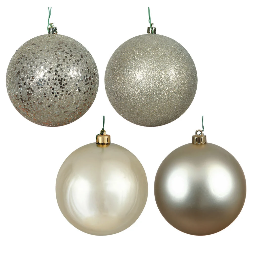 Vickerman N593038DA 12" Champagne 4-Finish Ball Ornament 4 Per Bag