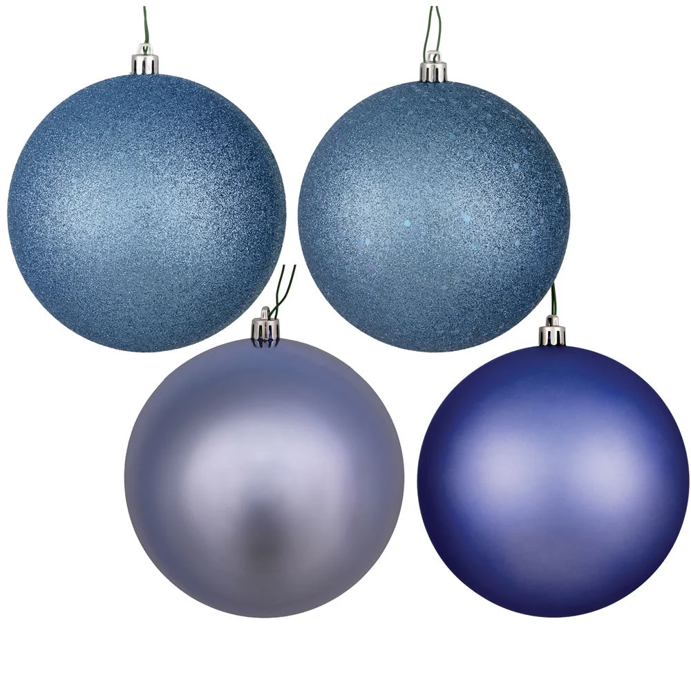 Vickerman N593029DA 12" Periwinkle 4-Finish Ball Ornament Assortment 4 Per Bag