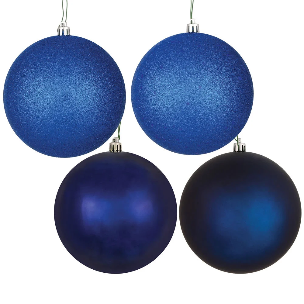 Vickerman N593031DA 12" Midnight Blue 4-Finish Ball Ornament Assortment 4 Per Bag