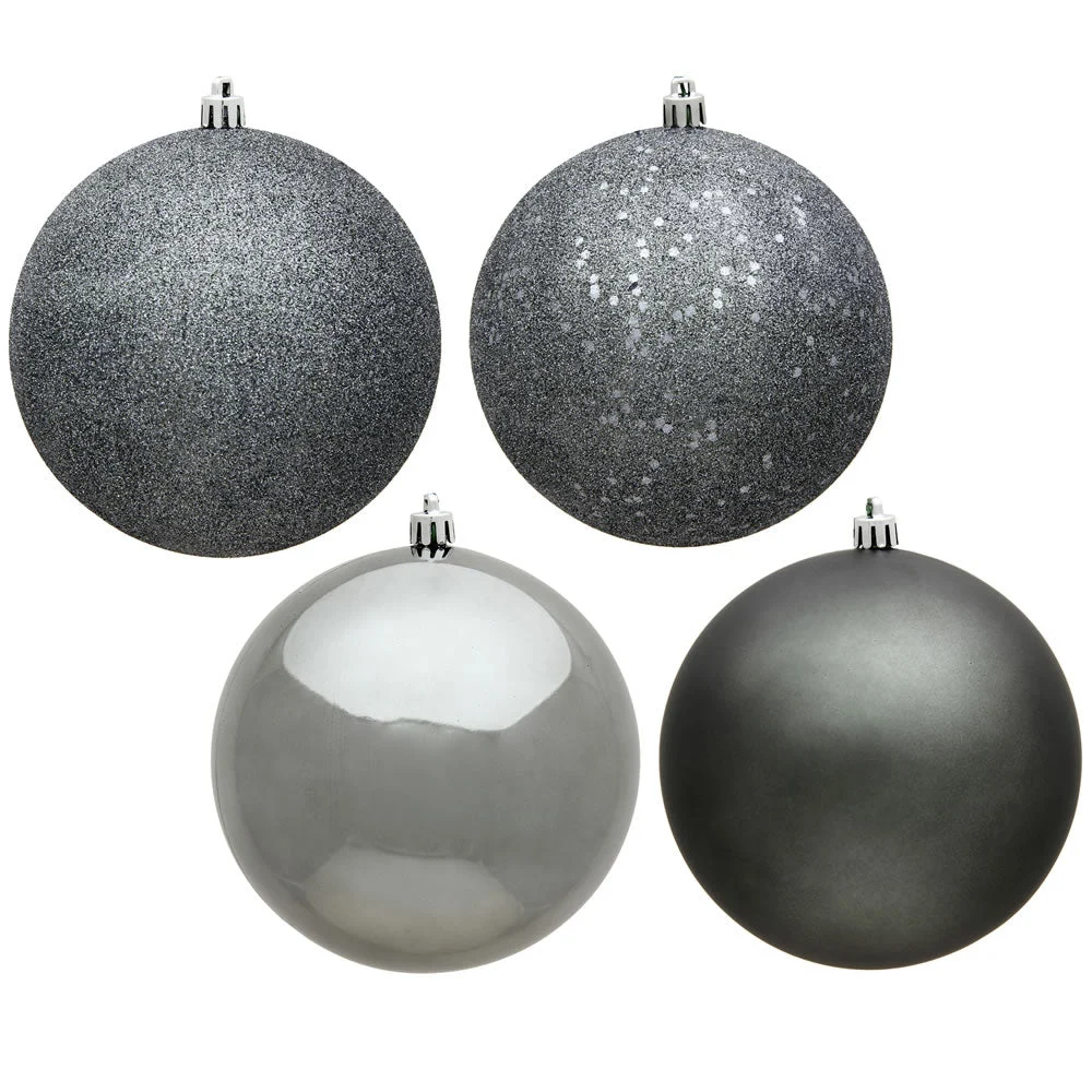 Vickerman N592587DA 10" Pewter 4-Finish Ball Ornament Assortment 4 Per Bag