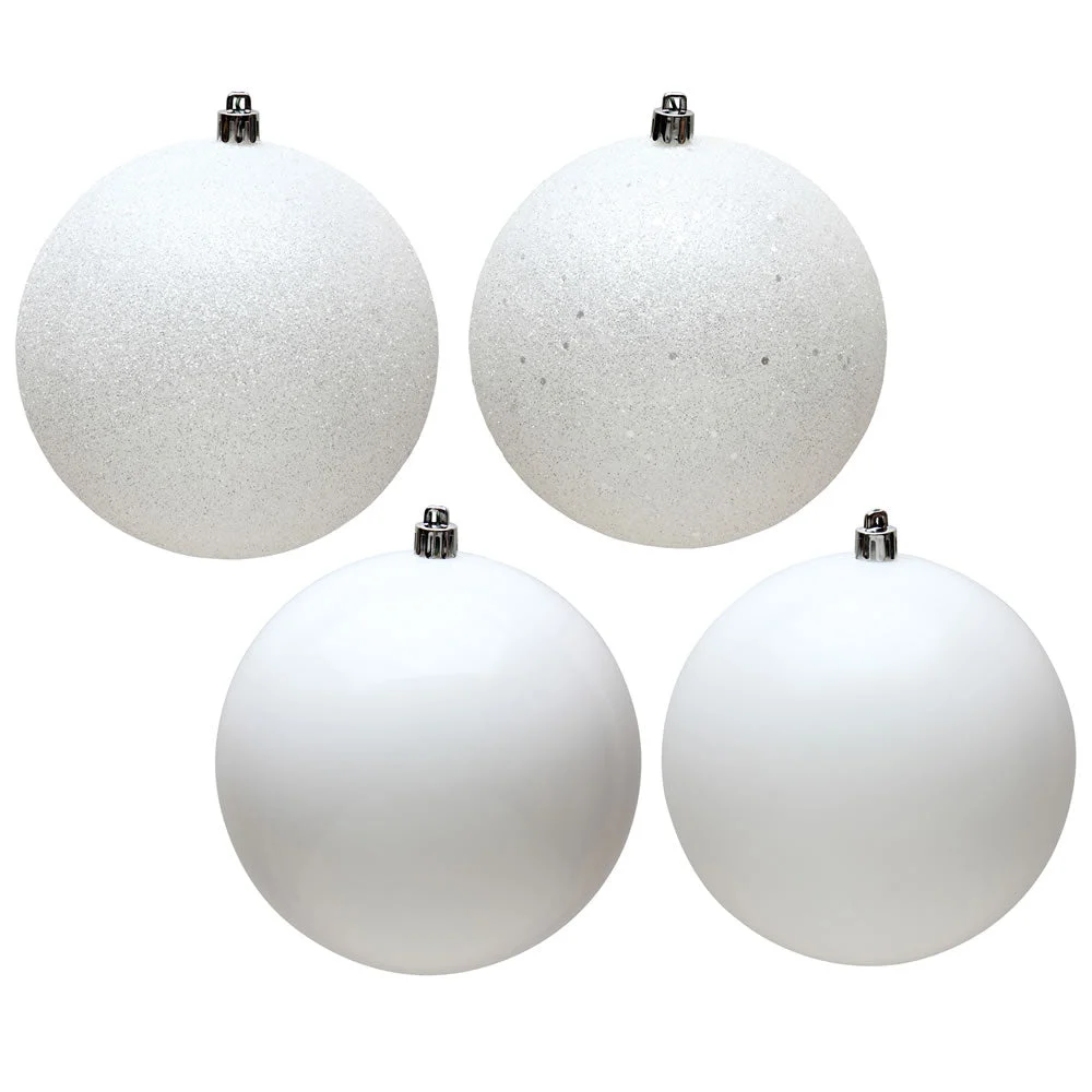 Vickerman N593011DA 12" White 4-Finish Ball Ornament 4 Per Bag