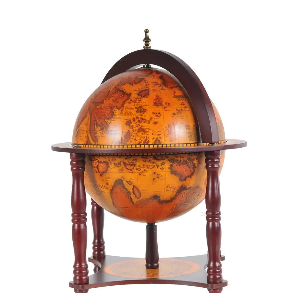 Red Globe Chess Set – 13" Decorative Globe with Hidden Chessboard, Nautical Art, 4-Leg Wood Stand By Old Modern Handicrafts