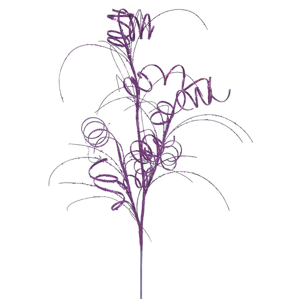 Vickerman QG164506 35" Purple Glitter Curly Artificial Christmas Spray. Includes 6 Sprays Per Pack.