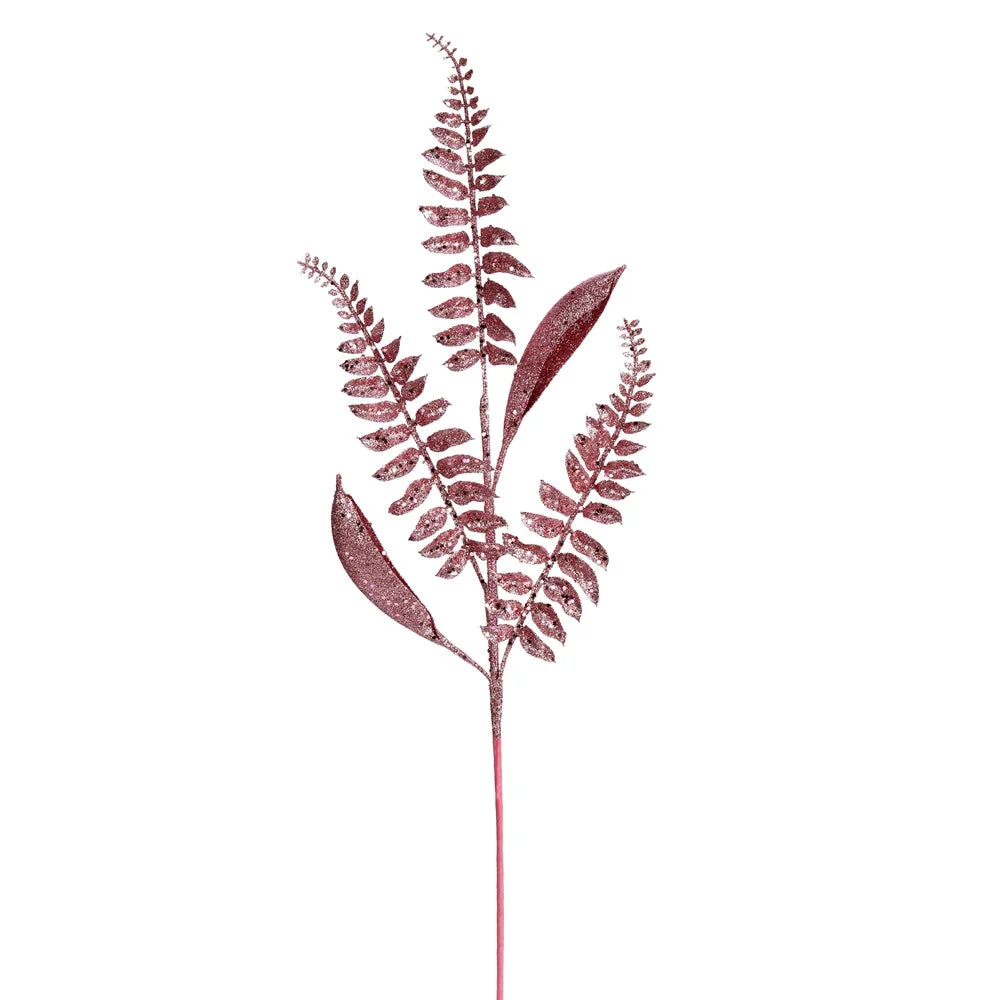 Vickerman QG192279 33" Pink Fern Leaf Glitter Artificial Christmas Spray. Includes 6 Sprays Per Pack.