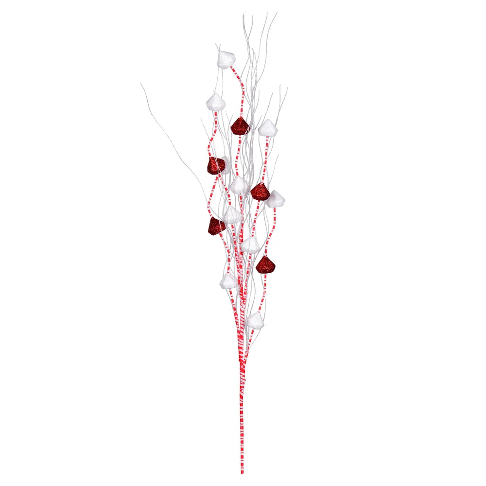 Vickerman QG205023 Red/White Glitter Ball Curly Artificial Christmas Spray. Includes 6 Sprays Per Pack.