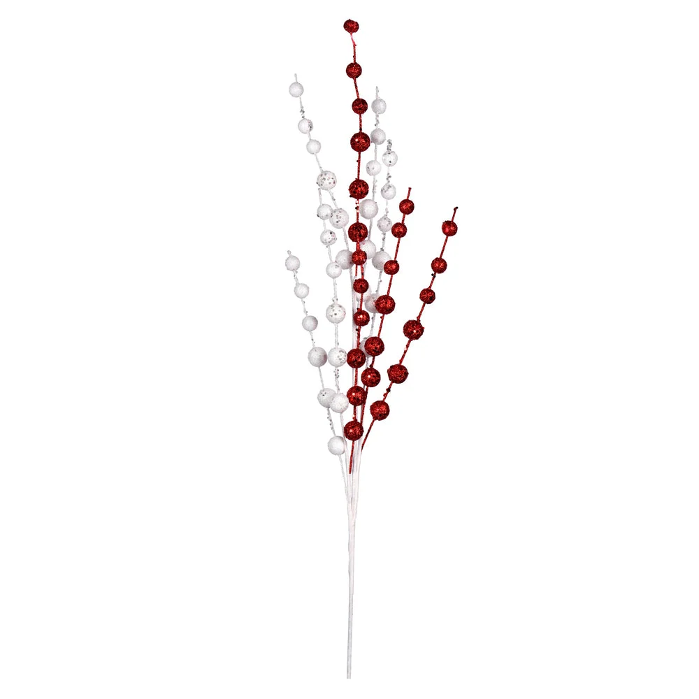 Vickerman QG205030 Red/White Glitter Ball Artificial Christmas Spray. Includes 6 Sprays Per Pack.
