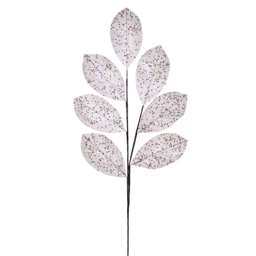 Vickerman QG211911 27" Artificial Cream Glitter Leaf Christmas Spray 4 Per Bag