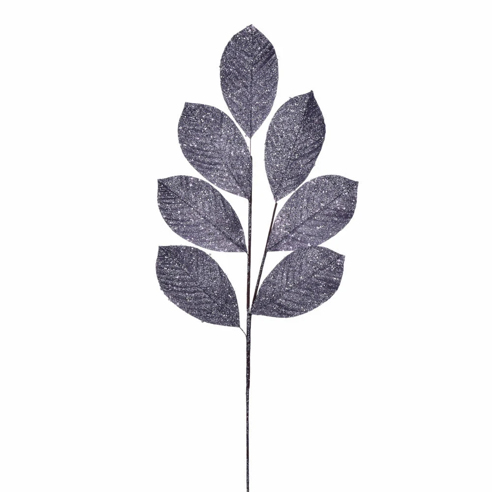 Vickerman QG211987 27" Artificial Pewter Glitter Leaf Christmas Spray 4 Per Bag