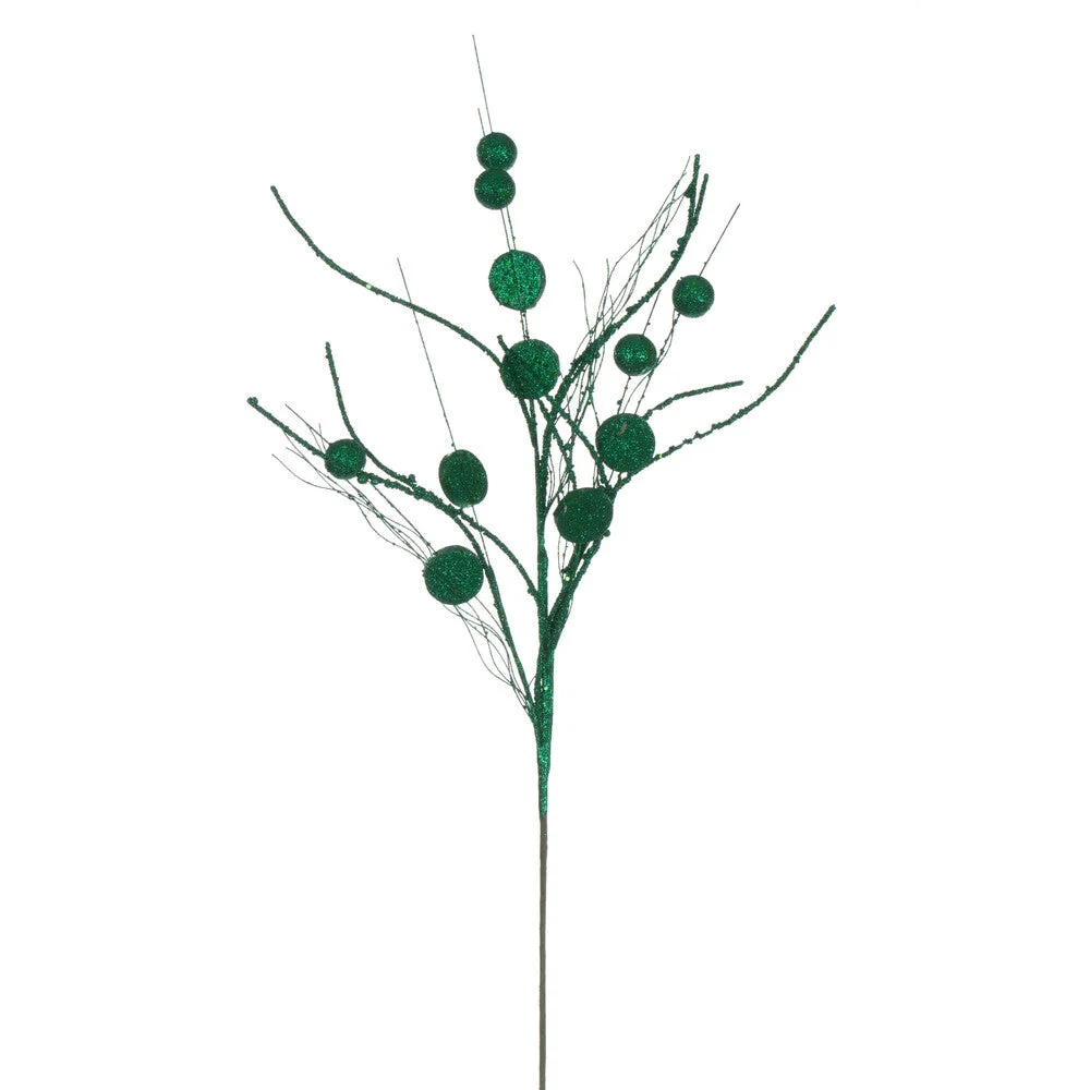 Vickerman QG220844 33" Seafoam Ball And Coin Glitter Twig Spray 6 Per Bag.