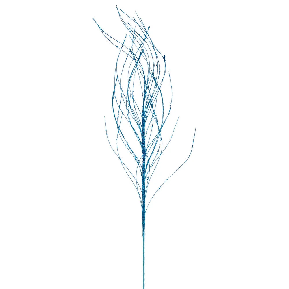 Vickerman QG221012 37" Turquoise Wavy Twig Glitter Spray 6 Per Bag.