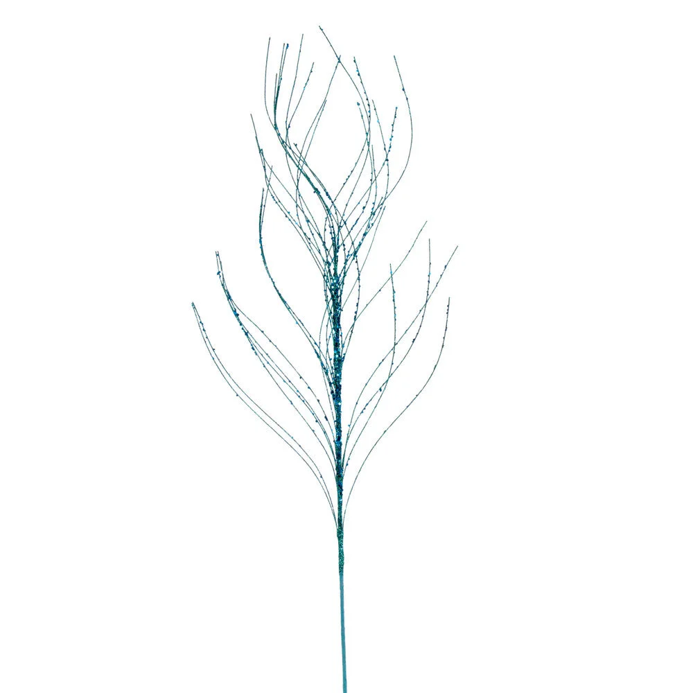 Vickerman QG221042 37" Teal Wavy Twig Glitter Spray 6 Per Bag.
